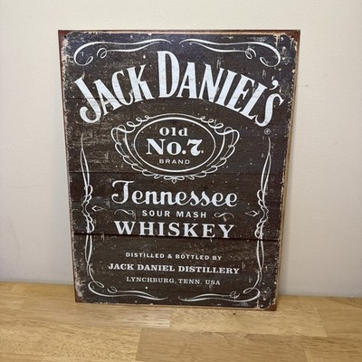 Jack Daniels Woodcut Weathered Old No. 7 Tin Metal Sign - Tennessee Whiskey 