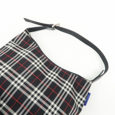 BURBERRY Blue Label Nylon Leather Shoulder Bag Nova Plaid Black