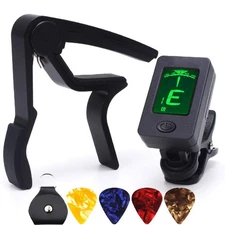 Capo Black Guitar Capo with Tuner Set,Guitar Clip On Tuner for Acoustic Guita...