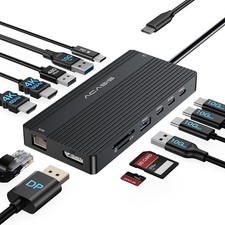 USB C Docking Station Dual Monitor, 14 in 1 USB C Hub, Adapter with 2 HDMI DP...