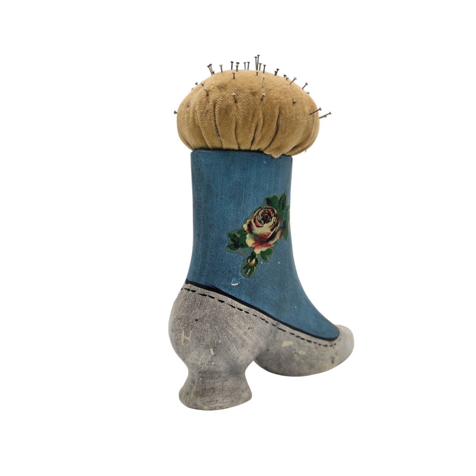 Plaster Victorian High Heel Boot Pincushion 7" tall