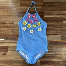 Mini Boden Girls Swimsuit Blue Flower Appliqu  Bathing Suit 3-4 Years Beach Pool