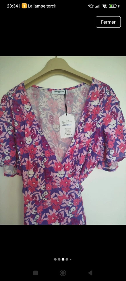 Escandelle robe cache-cœur femme viscose floral violet rose col V ceinture S - Photo 3/4