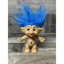 Vintage ACE Novelty 5" Troll Doll Blue Hair Naked Figurine Toy Collectible