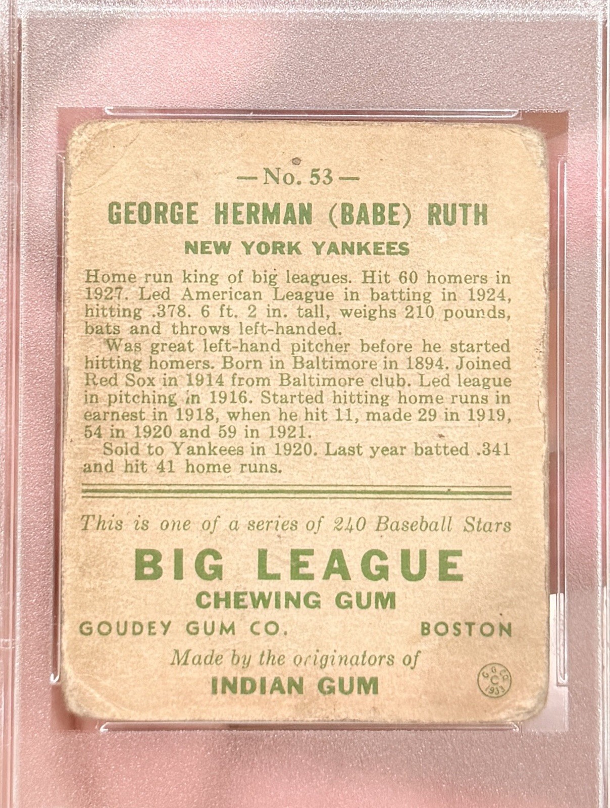 1933 GOUDEY BABE RUTH #53 PSA 1 YELLOW! CENTERED EYE APPEAL! WOW view 2