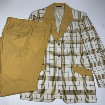 Vtg 60s Gross Original Denver PMM Plaid Yellow Western Gameshow 2pc Suit 40L