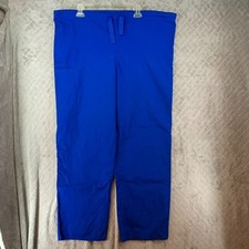 Cherokee Womens Large Scrubs Pants Blue Cargo Pockets Straight Leg Drawstring