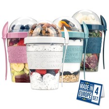 Crystalia 4-Pack 20oz On-The-Go Yogurt Parfait Cups w/ Lids & Spoons Reusable