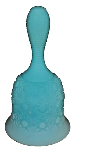 Fenton Blue Satin Daisy & Button 6" Bell 