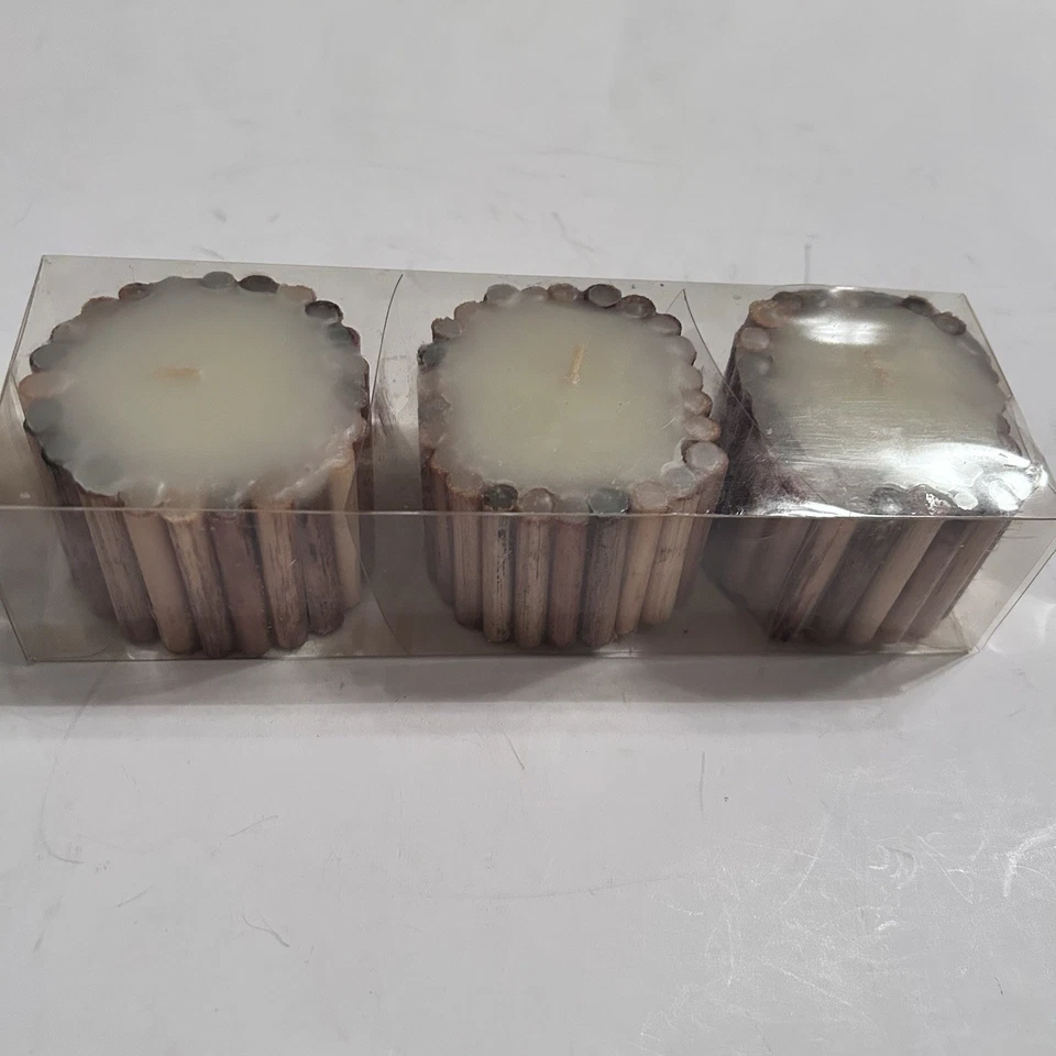 罕见停产 3 件装 Zodax 竹蜡烛金银花柠檬香味 NOS — 第 3/4 张图片