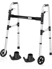 FSA/HSA Eligible Folding Walker with 2 Skis and 5" Wheels, Lightweight Walker