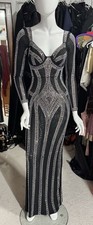 Vegas Baby! Sexy Black Mesh & Sparkly Rhinestoned Design Maxi Dress Sz S