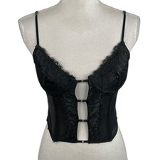 Tic Toc Black Lace Romantic Goth Whimsigoth Grunge Corset Bralette Top Size S