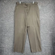 Dockers Premium Pants Mens 36x32 Khaki Flat Front Relaxed Fit Cotton Never-Iron