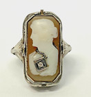 14k White Gold Diamond Revolving Bezel Black Onyx & Cameo Ring 4.4g Size 3.5 — photo 3