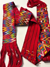 Vintage Chajul Guatemalan Ceremonial Faja Sash Textile Hand Embroidered Belt Tie