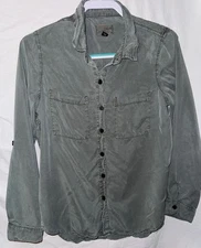 America Blues S Women’s Button Front Lyocell Shirt Gray Utility Pockets VTG