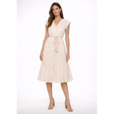 Vince Camuto Eyelet Tie Waist Tiered Midi Dress Size L