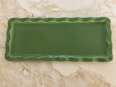 Emile Henry Appetizer Tray Platter Green Ruffled Scalloped Edge