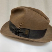 FLECHET Brown Fur Felt Fedora Hat Vintage Made in USA Feather 7 1/8