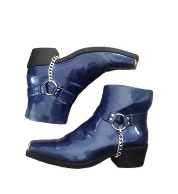 ASOS DESIGN Boots Cuban Western Heel Chelsea Patent Leather Blue