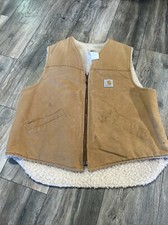 Vintage Carhartt Sherpa Lined Canvas Vest Men  s Xl Union Made USA