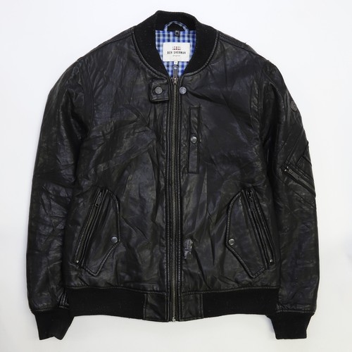 Ben Sherman Leather Bomber Jacket Size Medium Black