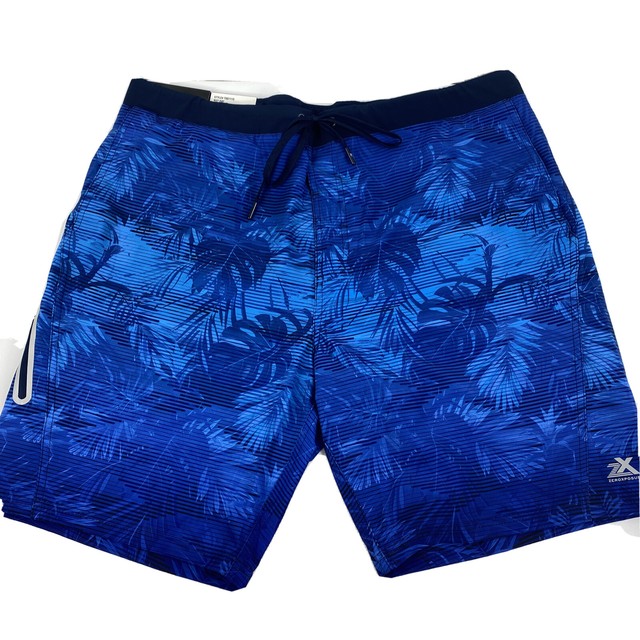 ZeroXposur Stretch Swim Trunks Men's Board Shorts Blue Palms Size XL