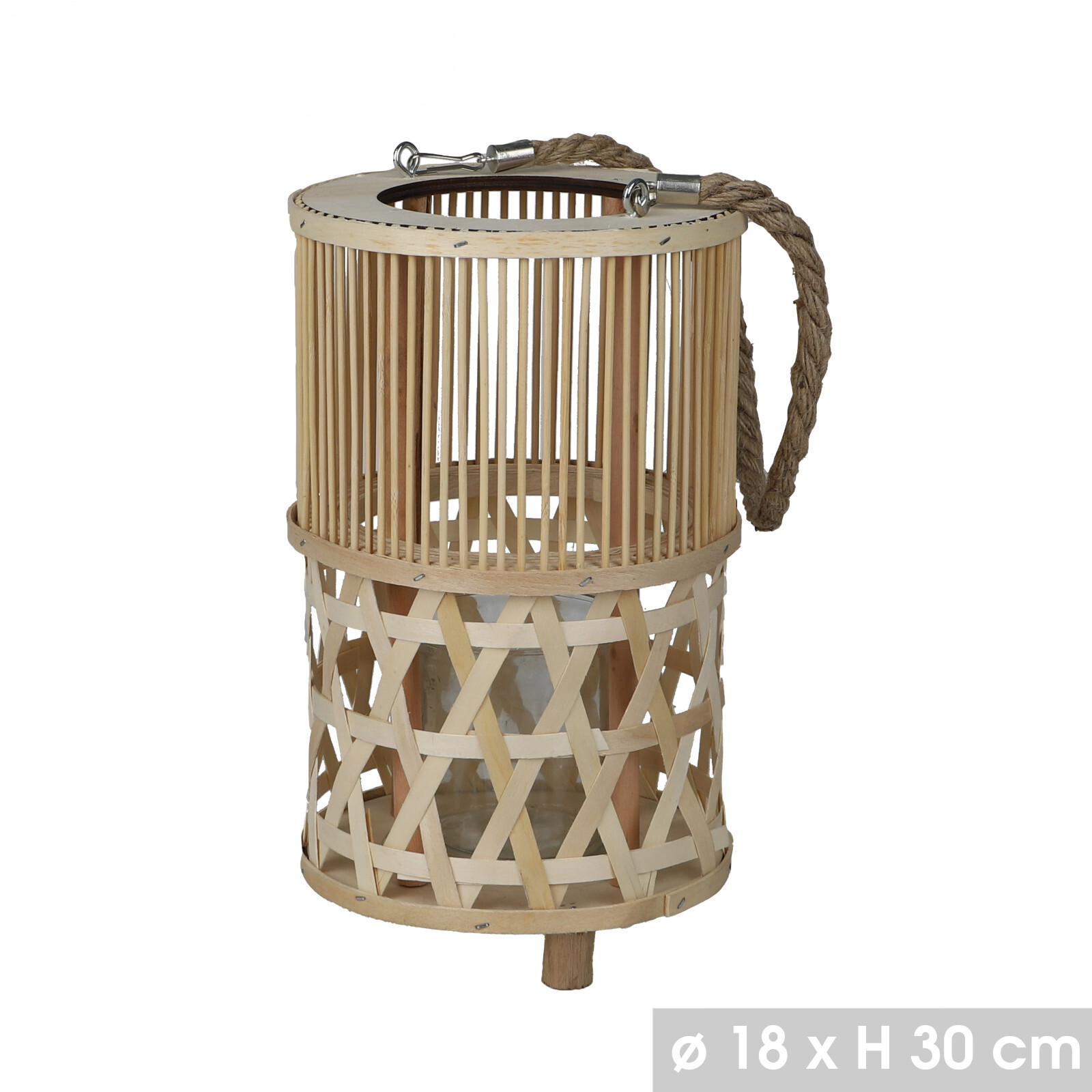 Lanterne bois et bambou Suzi bougeoir deco osier rotin pour salon ethnique