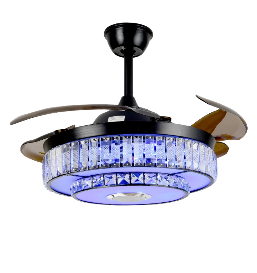 42"Dimmable 7-Color Crystal Ceiling Fan Lamp Bluetooth Speaker Chandelier+Remote - Image 3 of 4