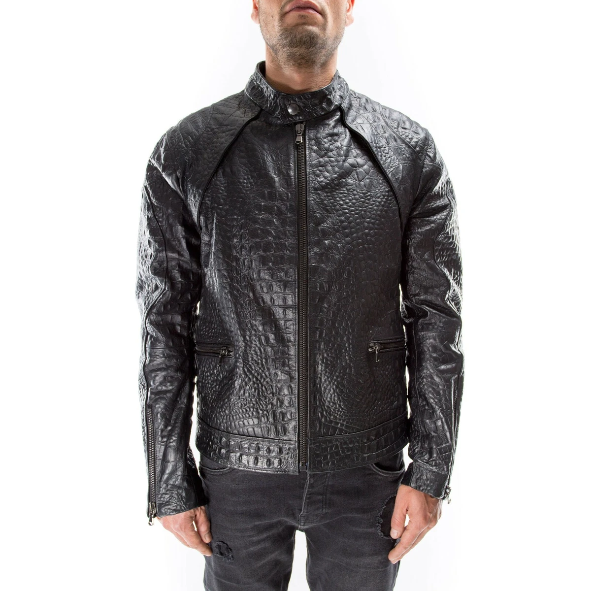 Philipp plein leather jacket crocodile sale