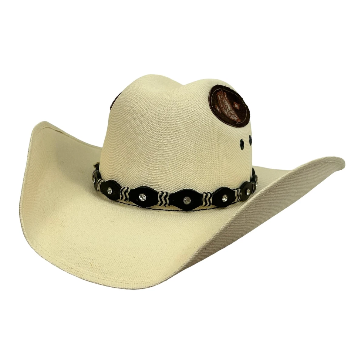 Unisex Horseshoe Patch Texas Brim Cowboy Western Straw Hat Size LG