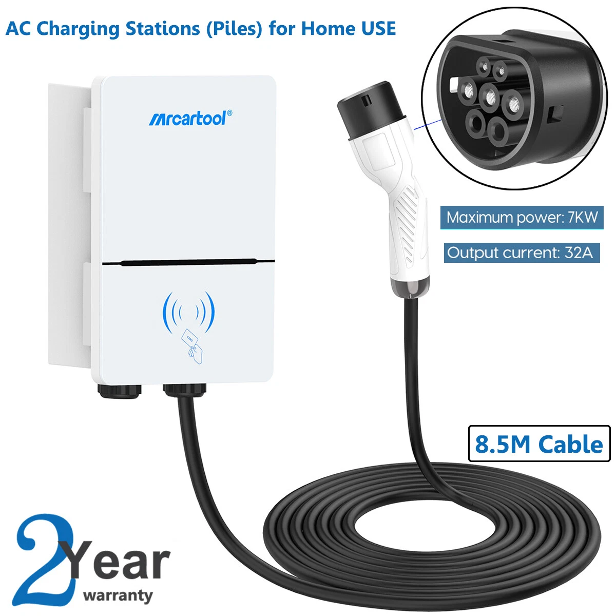 Type 2 EV Charger UK Plug Home 7KW 32A Electric Vehicle Charging Station  Wallbox