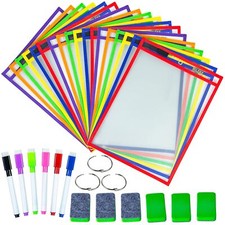 Heavy Duty Dry Erase Pockets Rewritable Dry Erase Sleeves for School and Work...