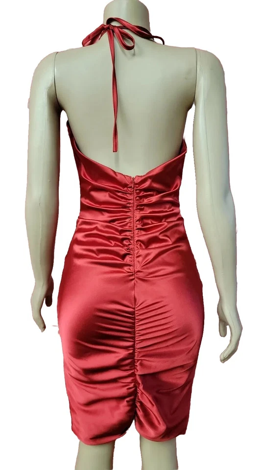 Jessica McClintock Red Ruched Halter Women's Dress Size 10 #C6 - Image 4 of 4