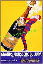 Champagne 1935 Grands Mousseux Du Jura Vintage Poster Print French Harlequin