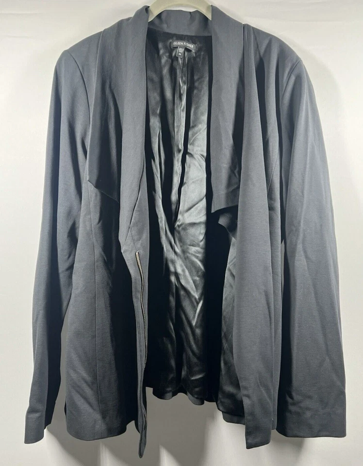 Chaqueta Blazer Eileen Fisher XL Negro Carbón Forrada de Seda Manga Larga con Cremallera Foto 4 de 4