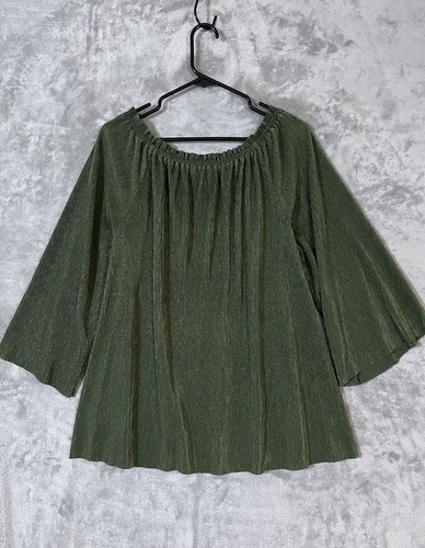 Valerie Stevens Bell Sleeve Blouse Green Womens Size Large Top Flowy - Picture 6 of 7