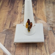 4 Color Amber Sterling Silver Ring sz 12