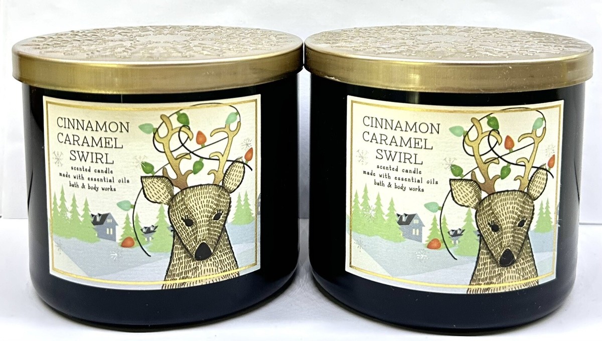 BATH AND BODY WORKS BBW CINNAMON CARAMEL SWIRL CANDLES LOT OF 2