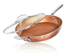 Gotham Steel 14” Hammered Copper Nonstick Fry Pan with Lid and Helper Handle