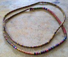 Vintage Long Muticolor Wooden Graduated Disc Necklace Mod Boho Ethnic 56"