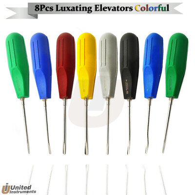 8 Pcs Dental Luxation Root Elevators Color Handle Tooth Extraction Veterinary