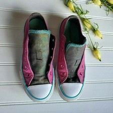 Converse All Star Size 1 Girls Youth Pink Teal double tongue glittery Sparkle