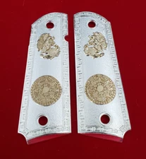 1911 GRIPS for Colt COMMANDER & Clones Nickel Plated & Nickel 1911 Aztec Grips