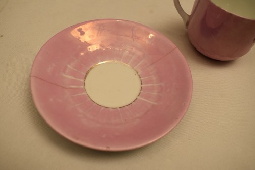 Antique Pink Luster & Gold Tea cup & Saucer Christmas Poinsettia Souvenir Ware" - Picture 4 of 9