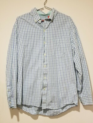 IZOD Men's Dress Shirt Teal/Blue Plaid Sz L 100% Cotton | eBay