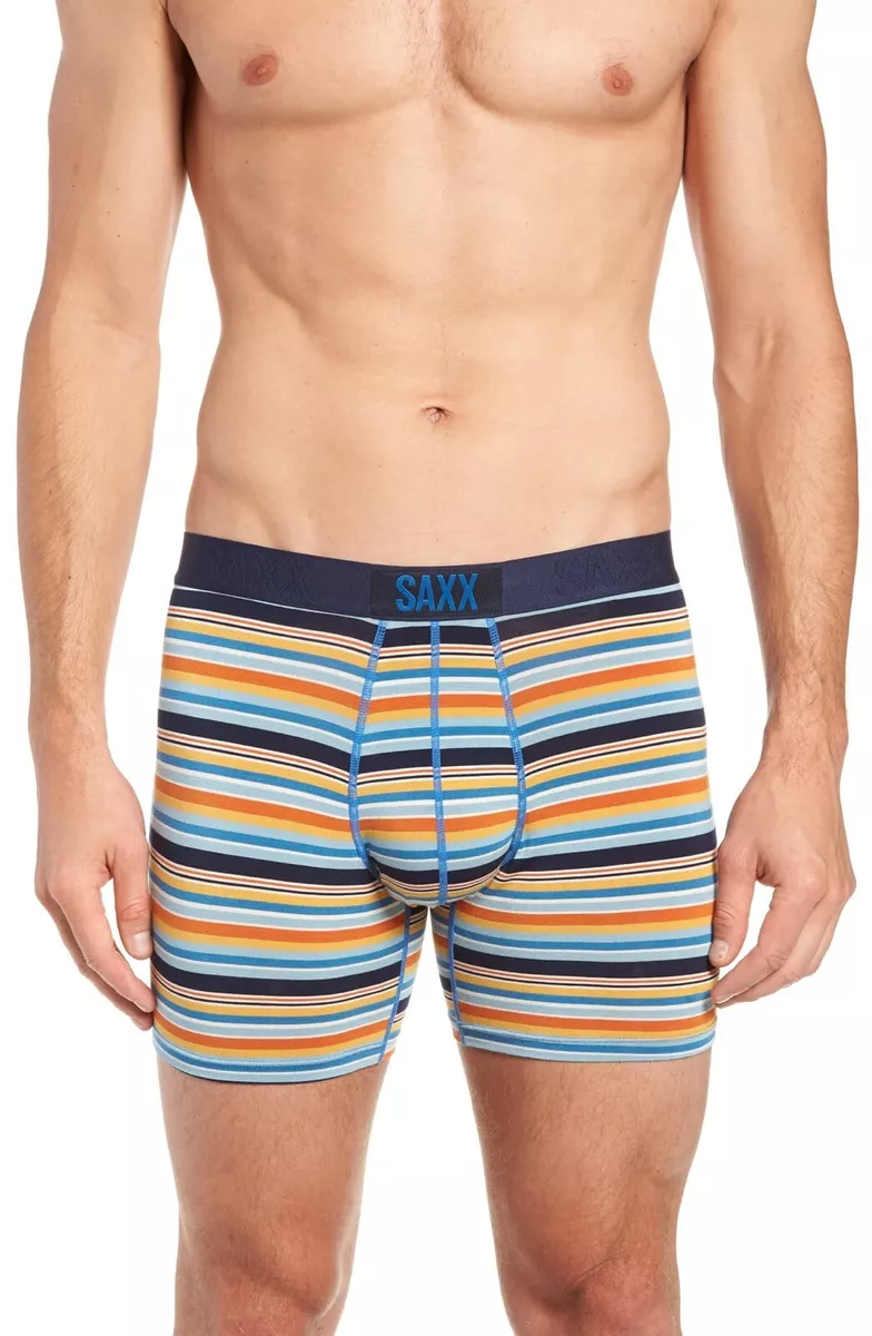 NEW SAXX Vibe Striped Stretch Boxer Briefs Multicolor