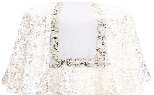Corredor de mesa Melrose International metálico con bordes dorados blanco 16x72 pulgadas - Imagen 2 de 3