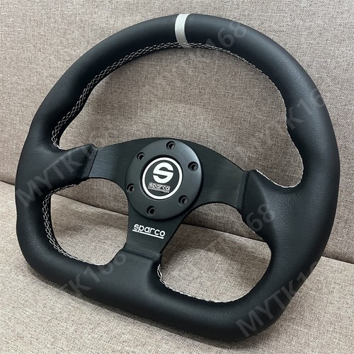 Volante Sparco de 3 radios de cuero negro en forma de D 13 pulgadas 315 mm NUEVO - Imagen 7 de 7